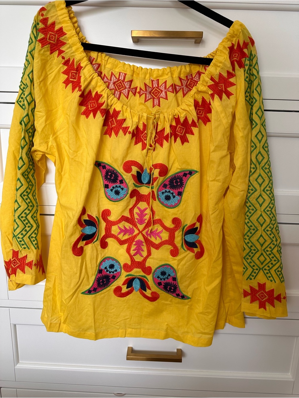 NWOT Sample Frances Valentine Yellow Embroidered Peasant Top